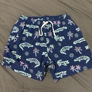 Chubbies Blue Swim Shorts with Alligator and Palm Tree Print